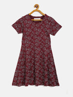 Girls Burgundy Floral Midi Skater Dress