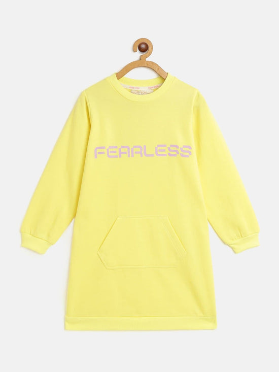 Girls Yellow Fleece FEARLESS Kangaroo Pocket Dress