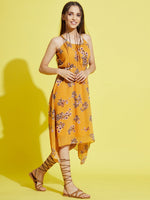 Girls Mustard Floral Strappy Dress