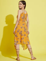 Girls Mustard Floral Strappy Dress