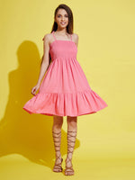 Girls Pink Tie-Up Strappy Dress