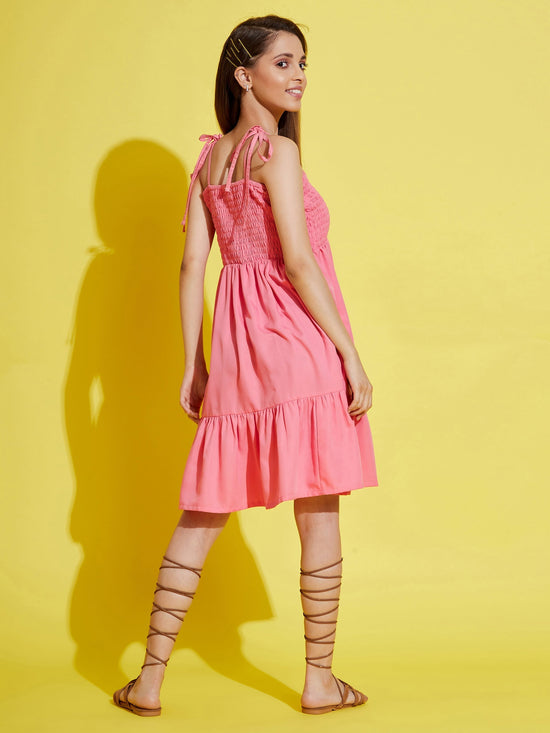 Girls Pink Tie-Up Strappy Dress