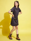 Girls Mustard & Blue Geometric Polo Neck Dress