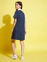 Girls Blue Check Polo Neck Dress