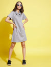 Girls White & Grey Herringbone Polo Neck Dress