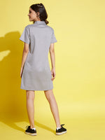 Girls White & Grey Herringbone Polo Neck Dress