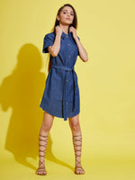 Girls Blue Tencel Front Button Shirt Dress