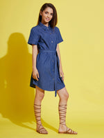 Girls Blue Tencel Front Button Shirt Dress