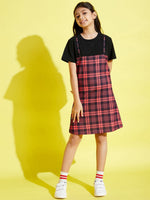 Girls Red & Black Check Print A-Line Dress