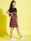 Girls Red & Black Check Print A-Line Dress