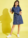 Girls Blue Front Button Denim Shirt Dress