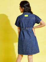 Girls Blue Front Button Denim Shirt Dress