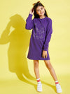 Girls Purple Face Print Terry Sweat Dress