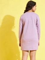 Girls Lavender Face Print Terry Sweat Dress