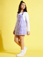 Girls Lavender & White Abstract Waves Twill Pinafore