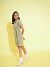 Girls Brown Acid Wash Denim Shirt Dress