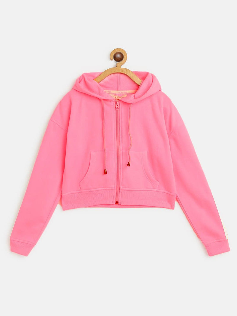 Girls Neon Pink Front Zipper Bomber Jacket