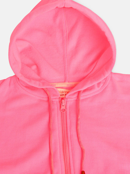 Girls Neon Pink Front Zipper Bomber Jacket