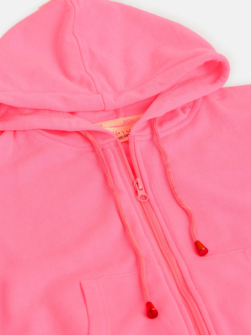 Girls Neon Pink Front Zipper Bomber Jacket