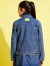 Girls Blue Neon Button Denim Jacket