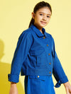 Girls Blue Front Button Twill Jacket