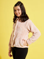 Girls Baby Pink Fur Front Button Jacket