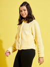 Girls Lemon Yellow Fur Front Button Jacket