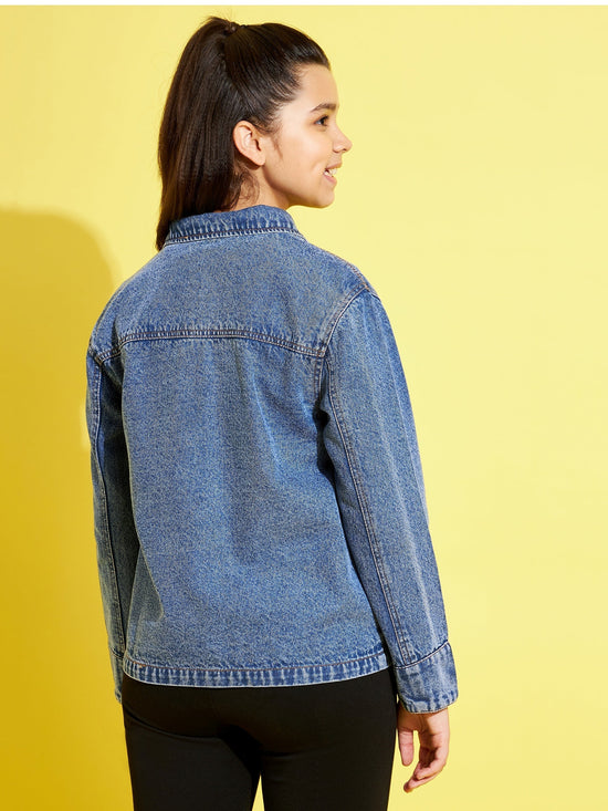 Girls Blue Flower Denim Jacket