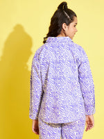 Girls Lavender & White Abstract Waves Twill Shacket