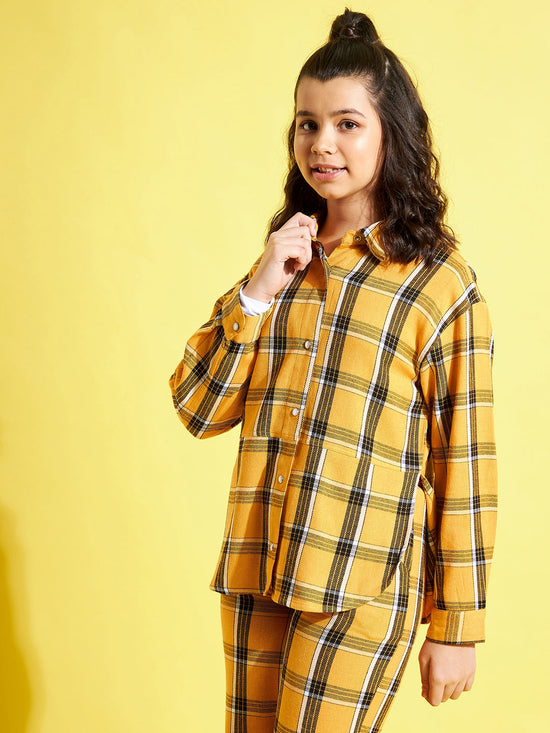 Girls Mustard & Black Check Shacket