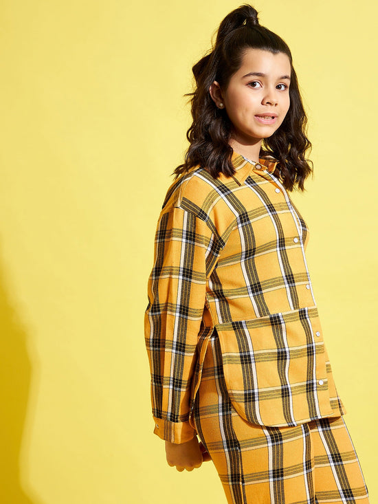 Girls Mustard & Black Check Shacket