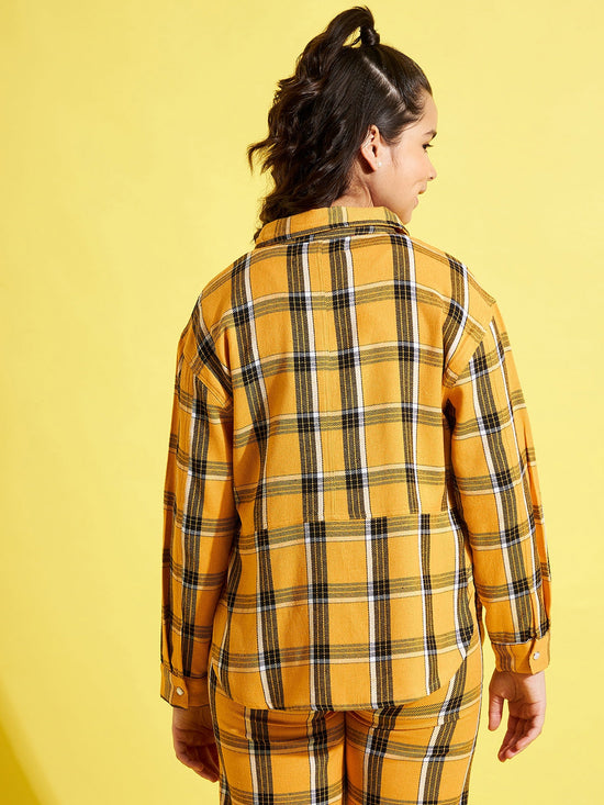 Girls Mustard & Black Check Shacket