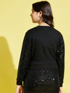 Girls Black Sequin Mesh Crop Jacket