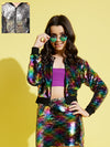 Girls Multicolor Sequin Mesh Crop Jacket