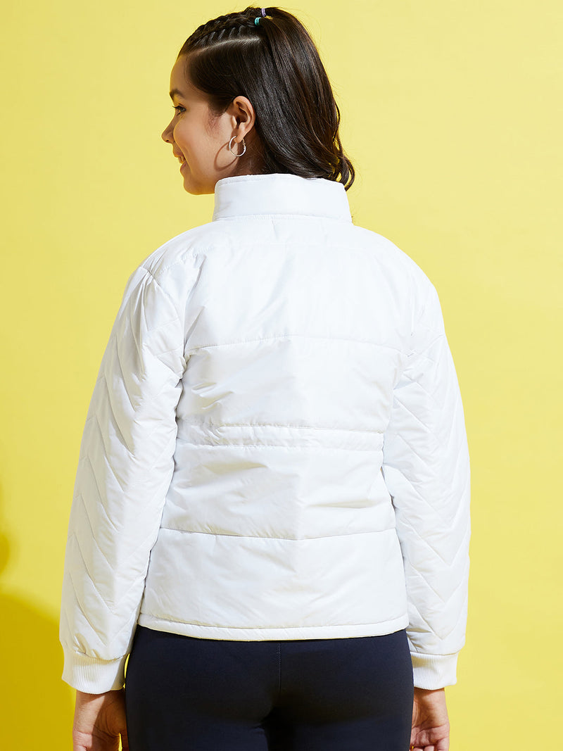 Girls White Front Pocket Quilted Jacket