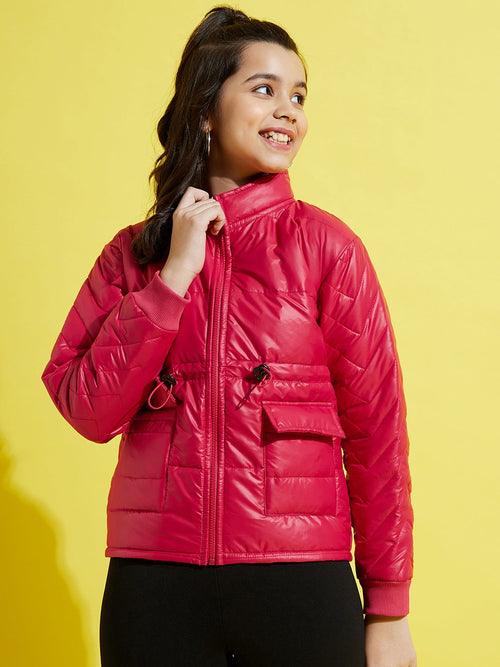 Girls Red Front Pocket Quilted Jacket