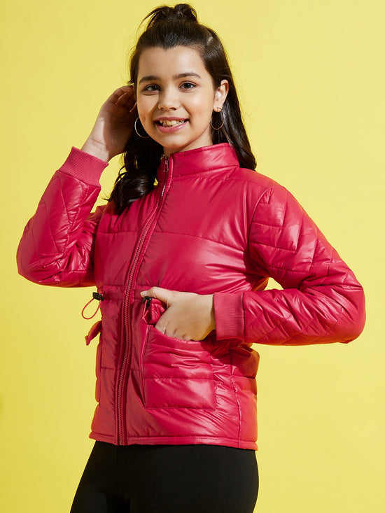 Girls Red Front Pocket Quilted Jacket