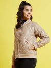 Girls Beige Quilted Bomber Jacket