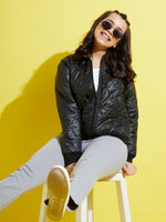 Girls Black Quilted Bomber Jacket