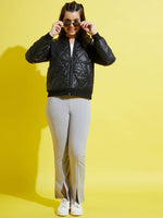 Girls Black Quilted Bomber Jacket