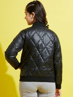 Girls Black Quilted Bomber Jacket