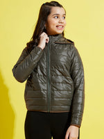 Girls Olive Quilted Hooded Jacket