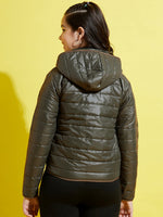 Girls Olive Quilted Hooded Jacket