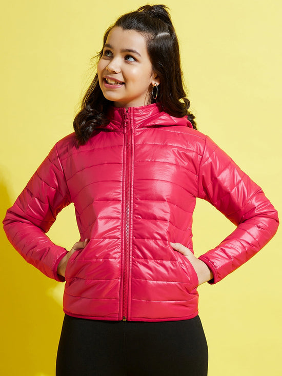 Girls Red Quilted Hooded Jacket