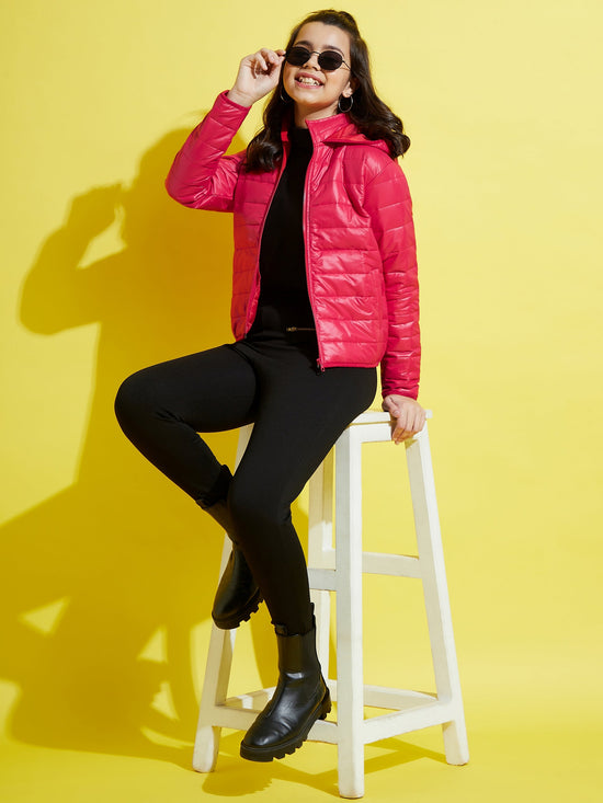 Girls Red Quilted Hooded Jacket