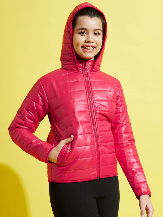 Girls Red Quilted Hooded Jacket