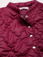 Girls Maroon Snap Button Quilted Jacket