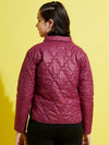 Girls Maroon Snap Button Quilted Jacket