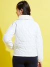 Girls White Fur Collar Quilted Jacket