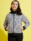 Girls White Leopard Quilted Bomber Jacket